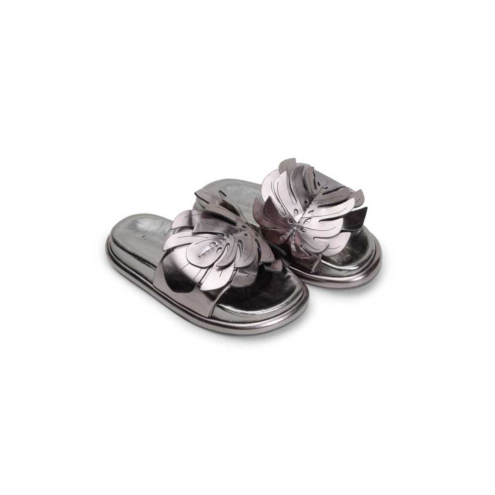Metallic Silver Monstera Anatomic Slide Sandal